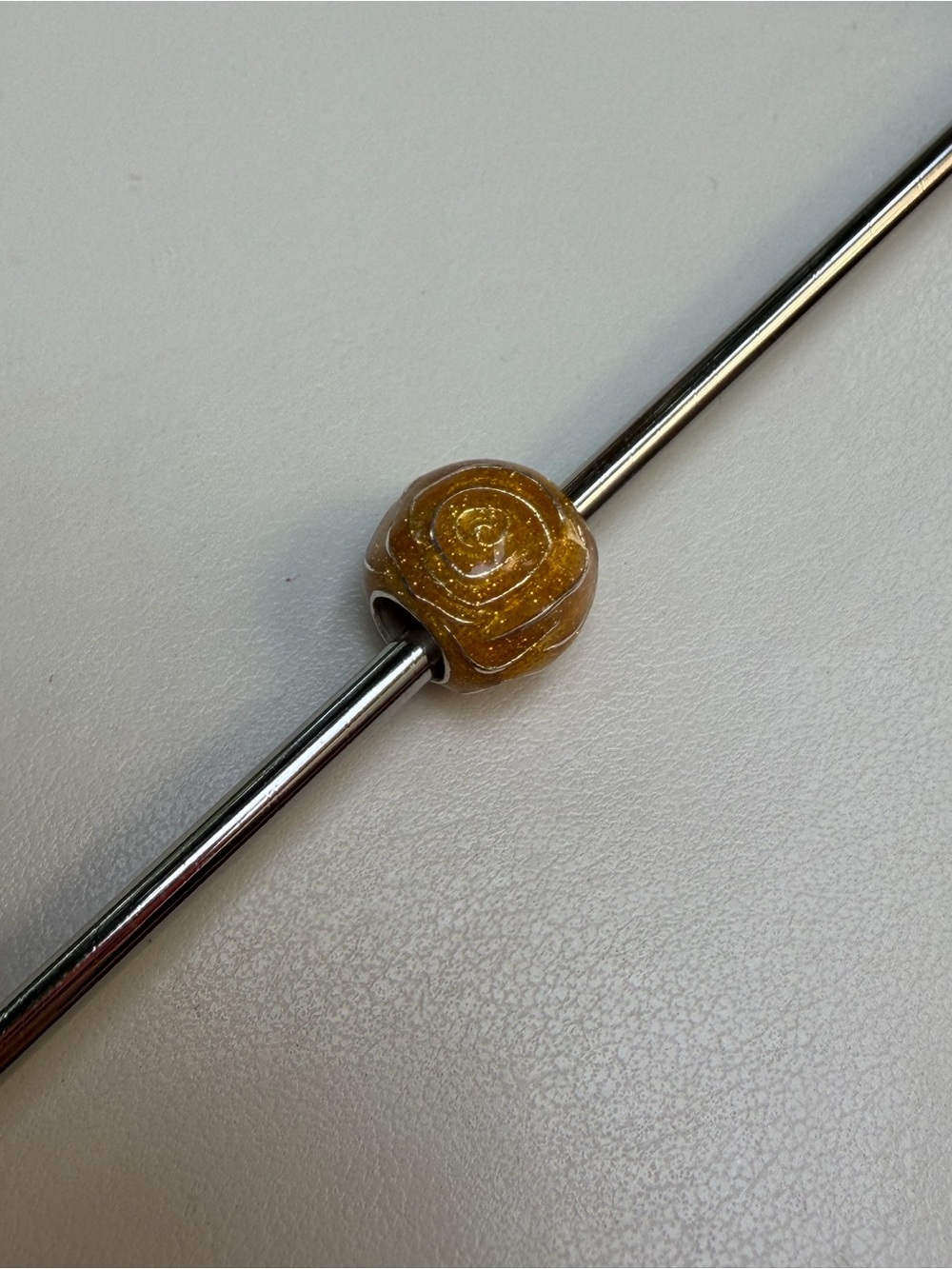 Pandora - Yellow Gold Rose in bloom Glass BeCharm for Women's Bracelet